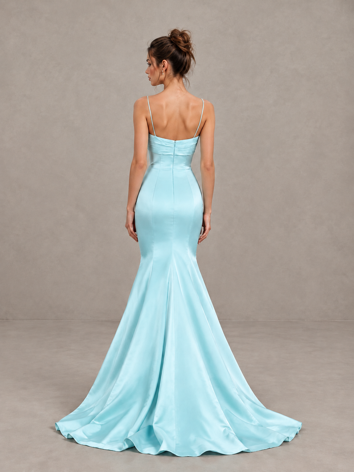 BOLODOO Aqua Blue Satin-Look Mermaid Prom Dress with Bow - Aqua Blue - Aqua Blue_2
