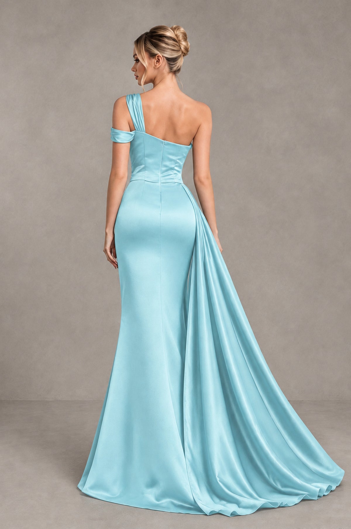 BOLODOO Aqua Blue Asymmetric Ruched Formal Evening Dress - Aqua Blue - Aqua Blue_2
