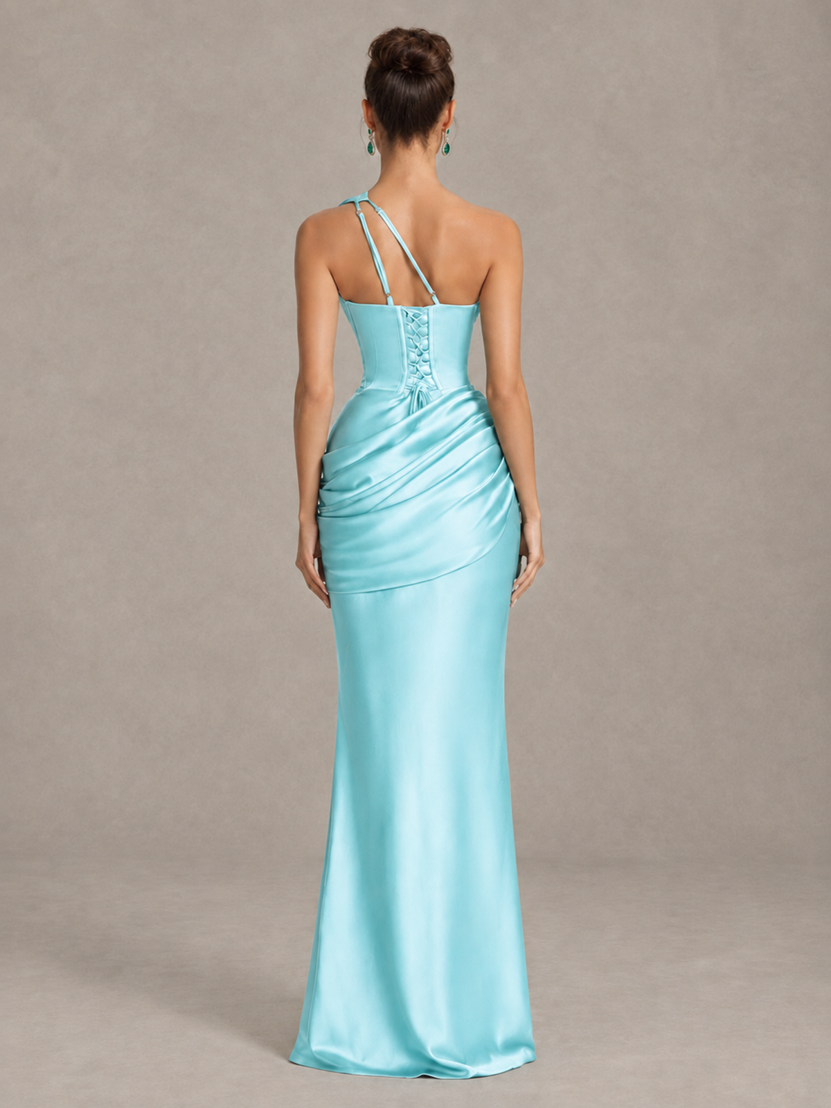 BOLODOO Aqua Blue One-Shoulder Cutout Satin Mermaid Prom Dress - Aqua Blue - Aqua Blue_2