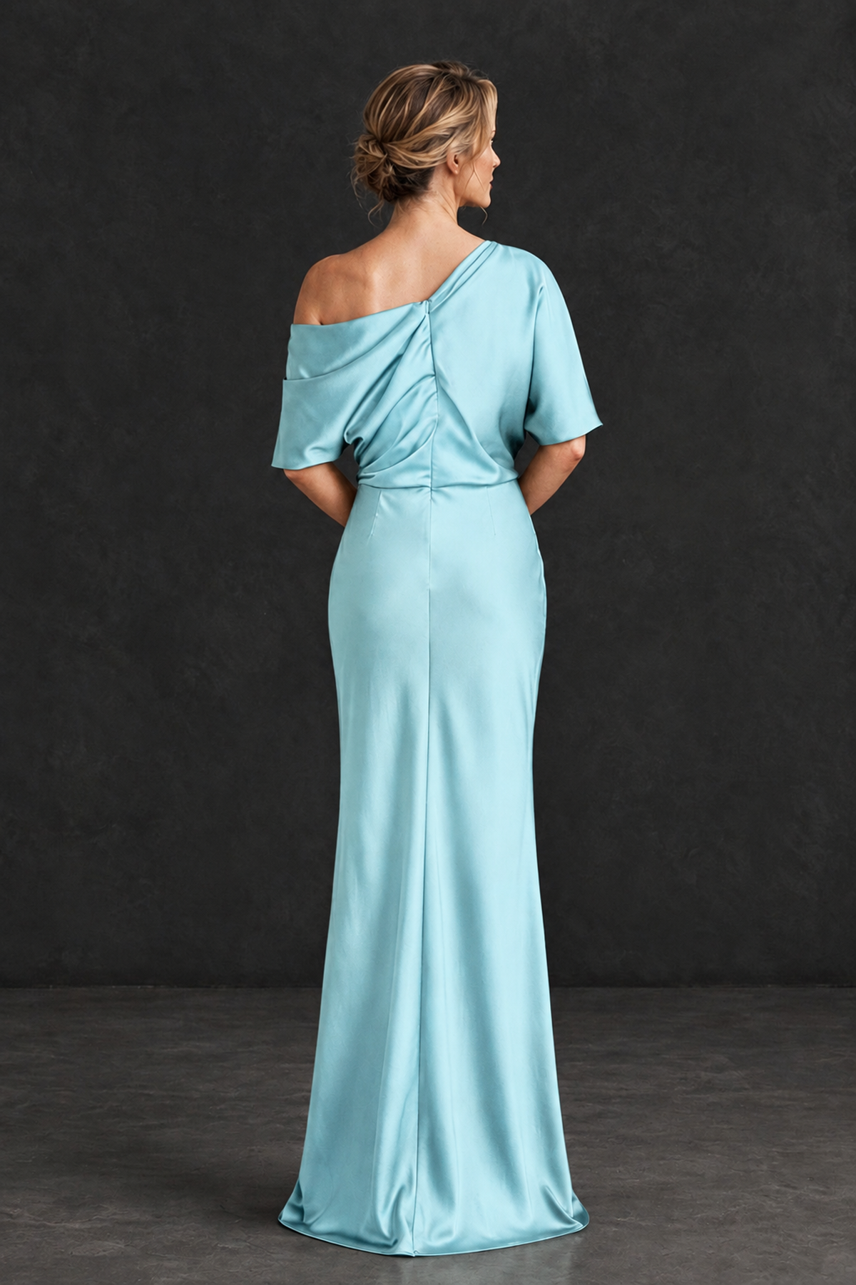 BOLODOO Aqua Blue Satin Asymmetric Mother of the Bride Dress - Aqua Blue - Aqua Blue_2