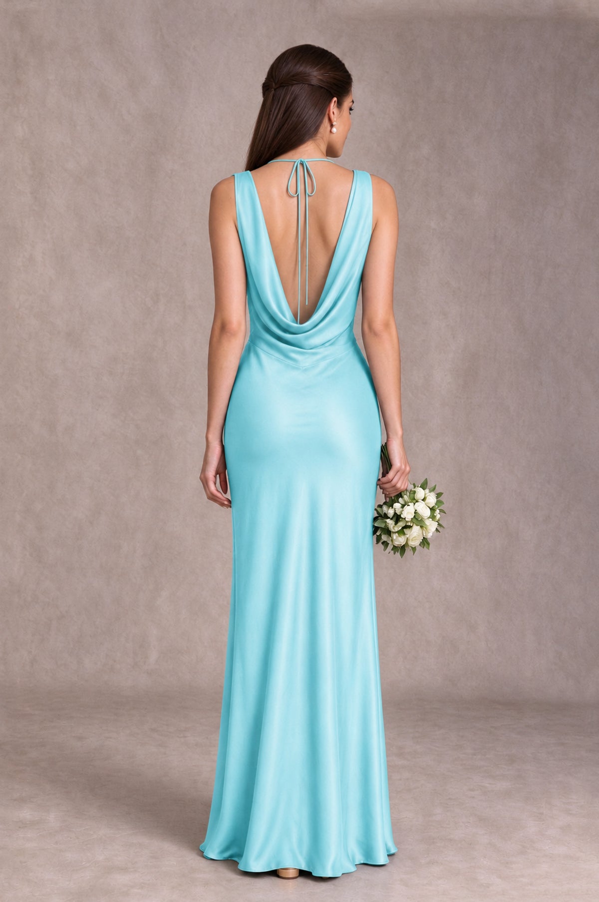 BOLODOO Aqua Blue Cowl Neck Open Back Satin Bridesmaid Dress - Aqua Blue - Aqua Blue_2