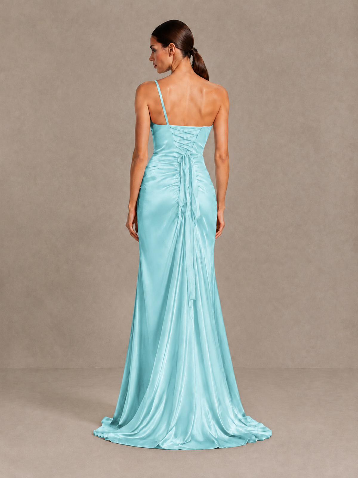 BOLODOO Aqua Blue One Shoulder Satin Evening Gown with High Slit and Sweep Train - Aqua Blue - Aqua Blue_2