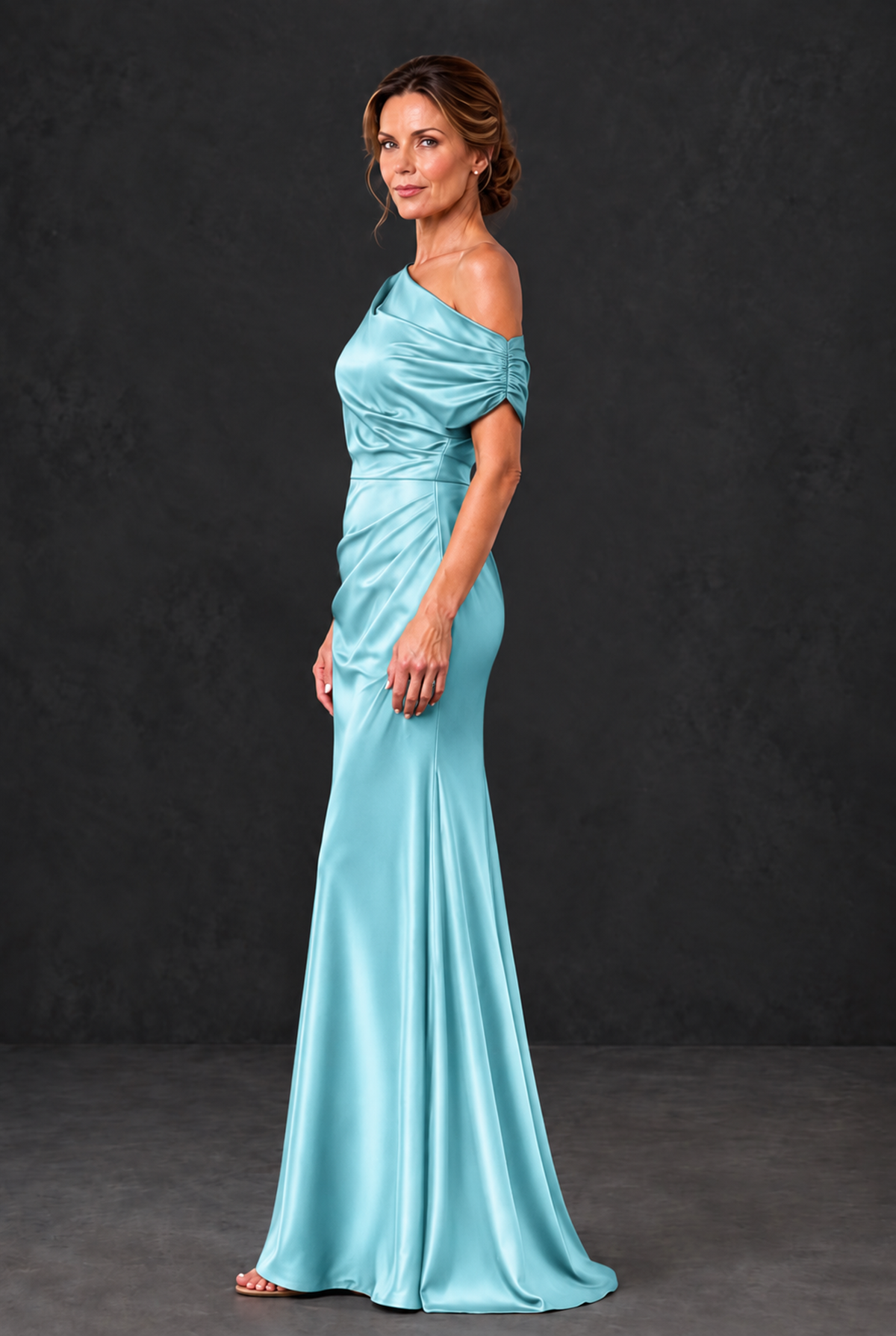 BOLODOO Aqua Blue Asymmetric Ruched Mother of the Bride Dress - Aqua Blue - Aqua_Blue_3