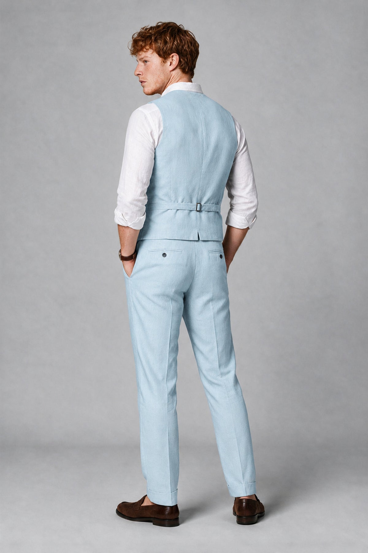 Bolodoo Men's Aqua Blue 2-Piece Vest and Pants Set with V-Neck Waistcoat - Aqua Blue - Aqua Blue_3