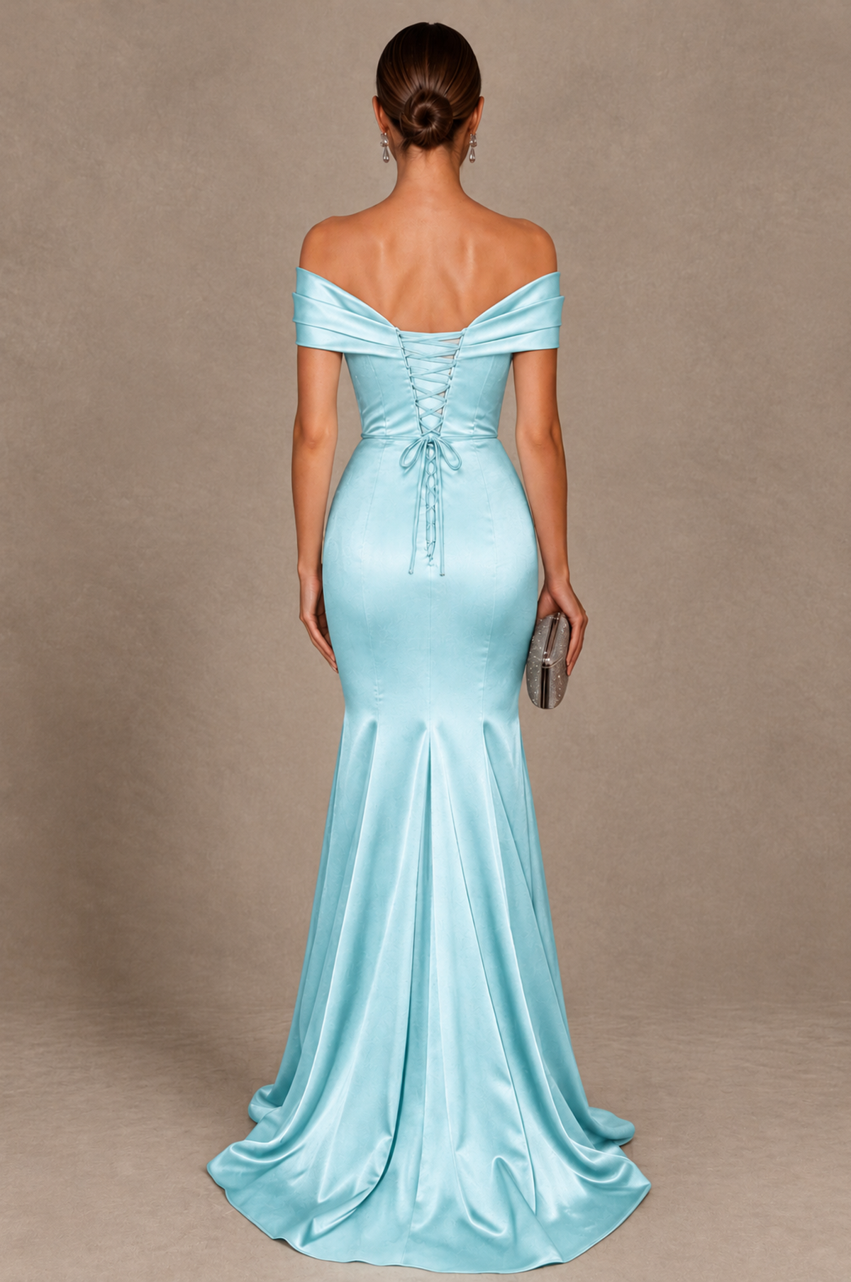 BOLODOO Aqua Blue Off-the-Shoulder Ruched Satin Mermaid Evening Dress - Aqua Blue - Aqua_Blue_3
