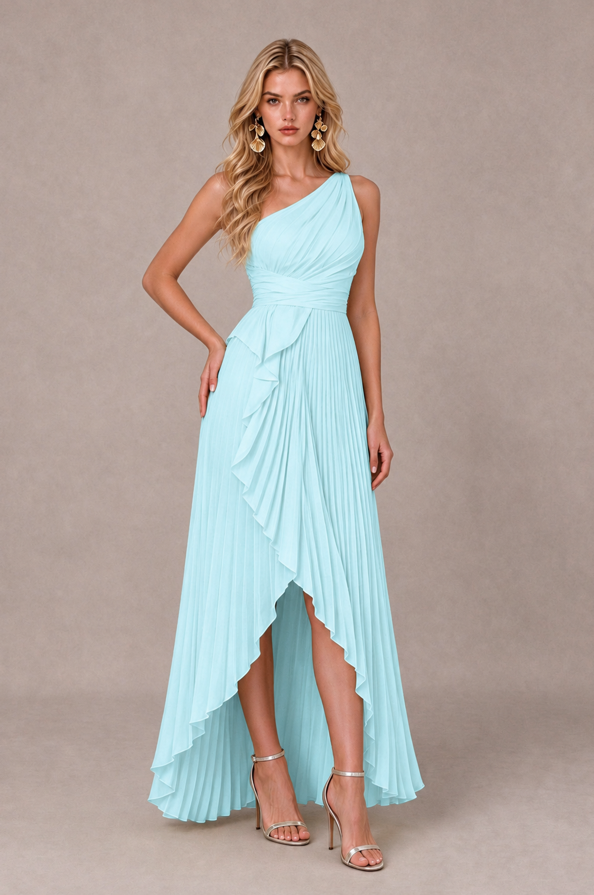 BOLODOO Aqua Blue One-Shoulder High-Low Ruffle Maxi Dress - Aqua Blue - Aqua_Blue_3