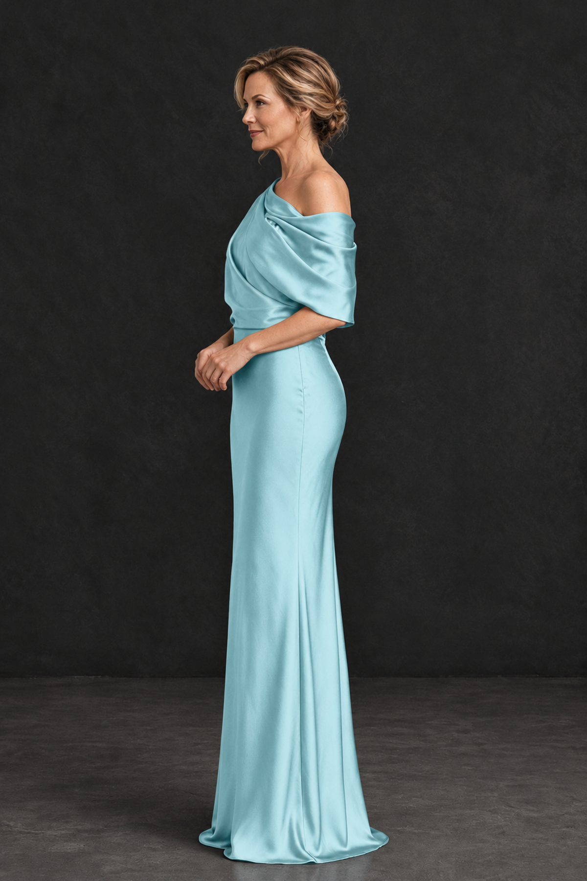 BOLODOO Aqua Blue Satin Asymmetric Mother of the Bride Dress - Aqua Blue - Aqua Blue_3