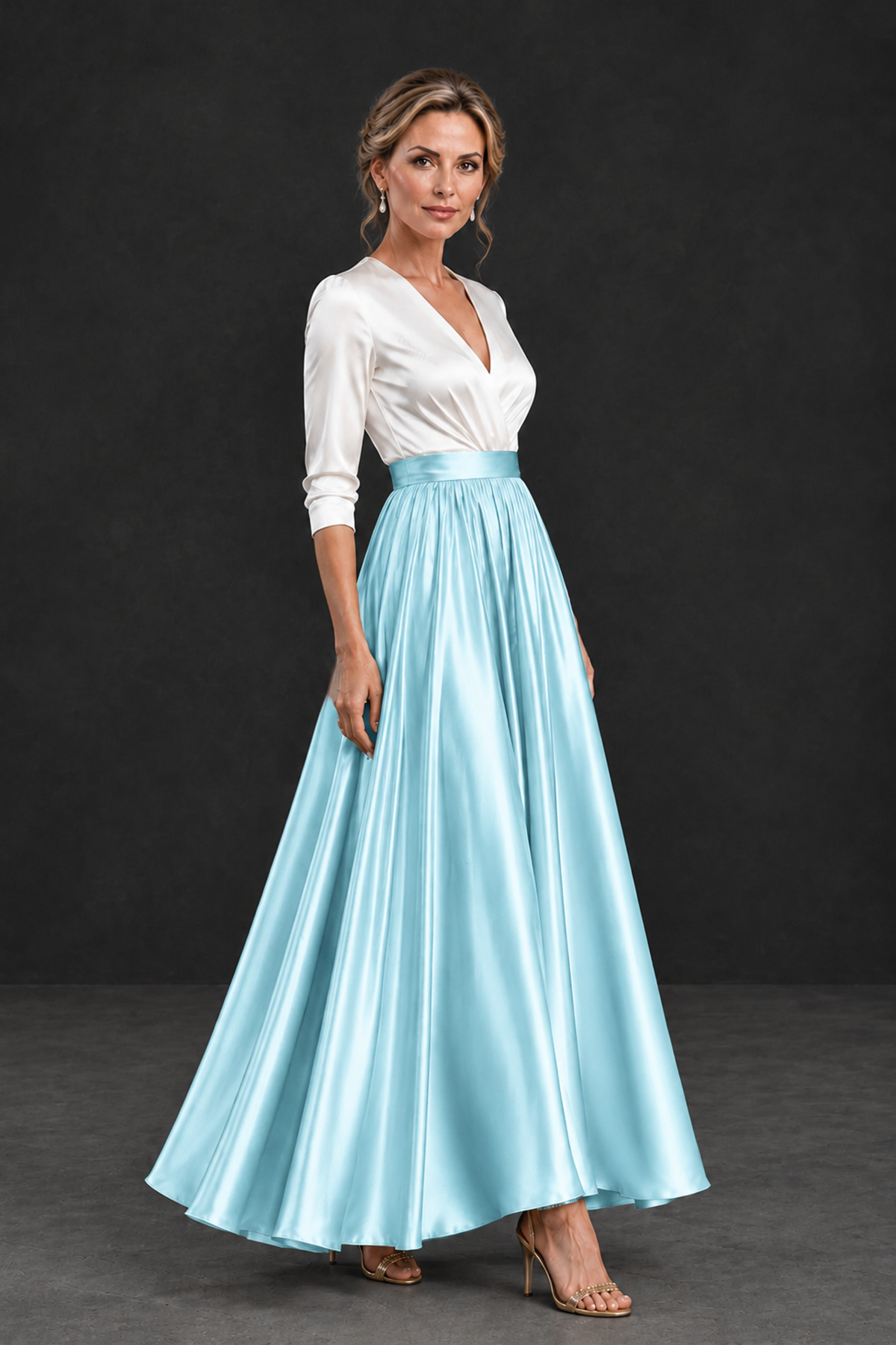BOLODOO Aqua Blue and White V-Neck A-Line Mother of the Bride Dress - Aqua Blue - Aqua Blue_3