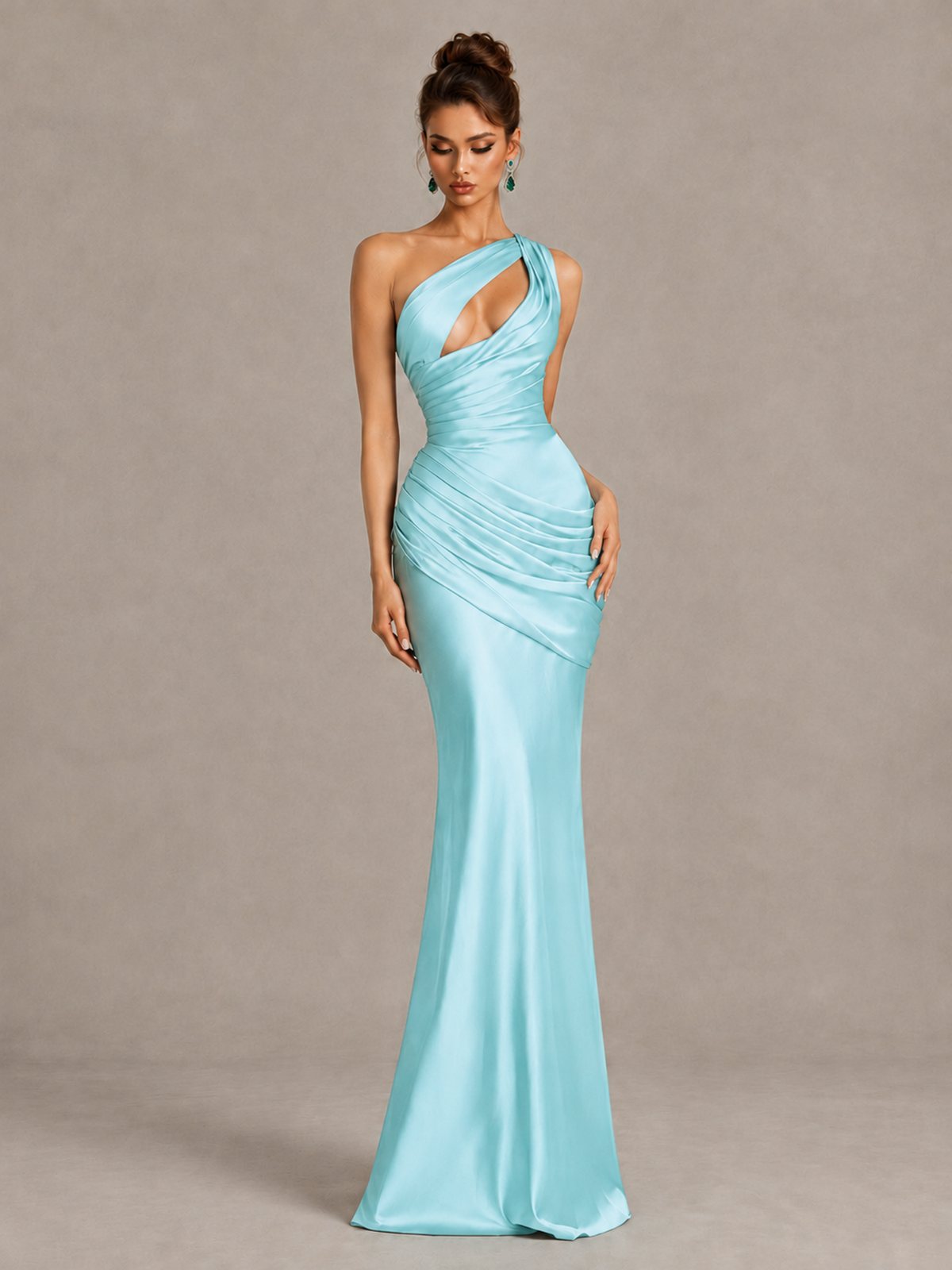 BOLODOO Aqua Blue One-Shoulder Cutout Satin Mermaid Prom Dress - Aqua Blue - Aqua Blue_4