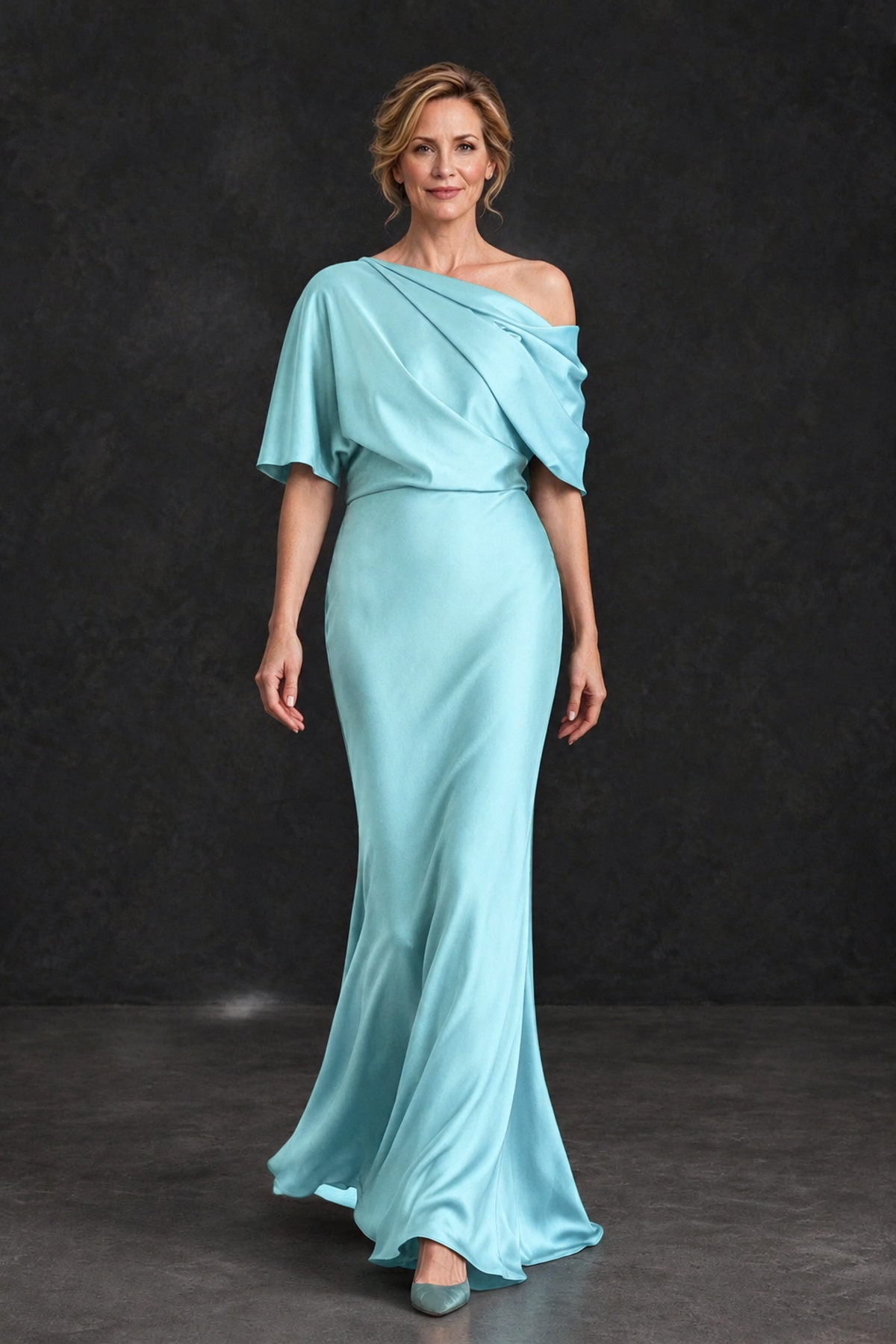 BOLODOO Aqua Blue Satin Asymmetric Mother of the Bride Dress - Aqua Blue - Aqua Blue_4