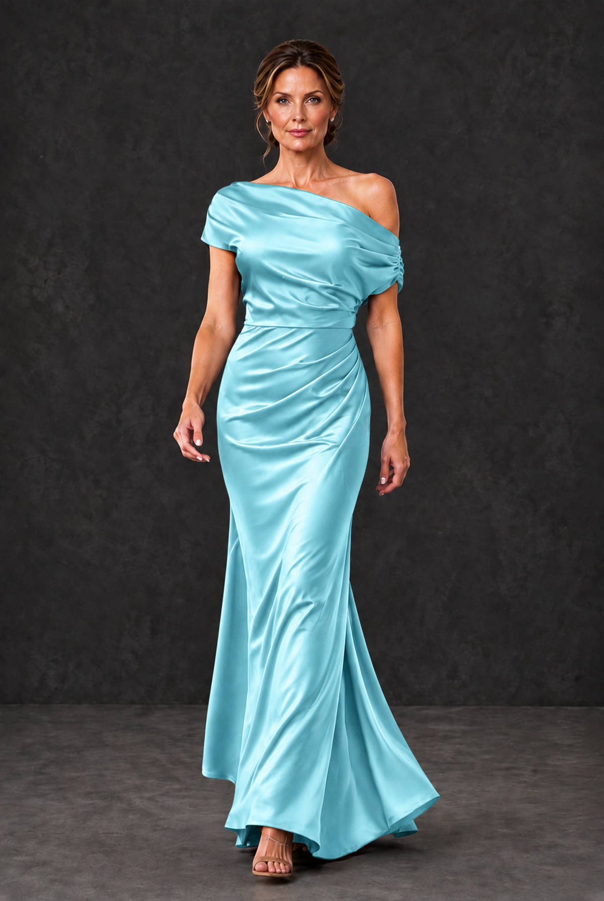 BOLODOO Aqua Blue Asymmetric Ruched Mother of the Bride Dress - Aqua Blue - Aqua_Blue_4