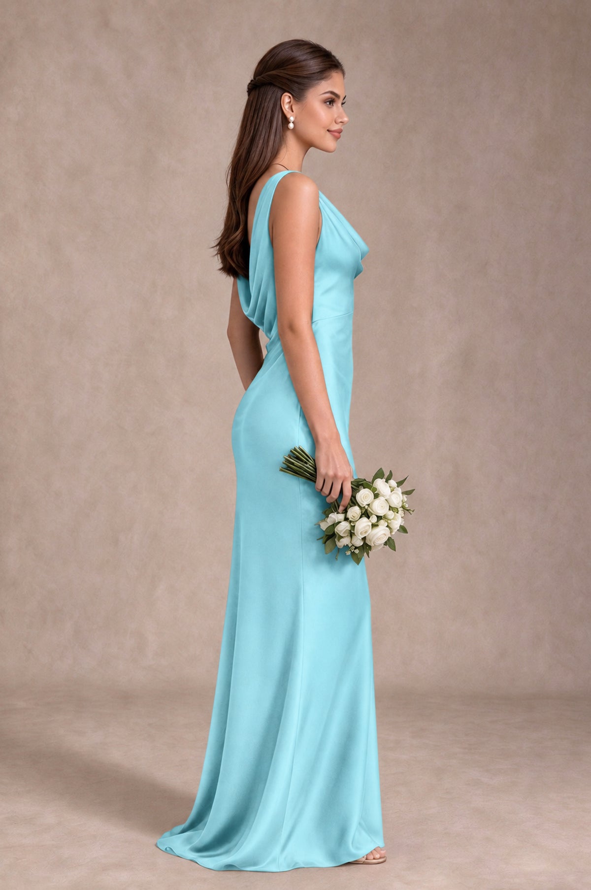 BOLODOO Aqua Blue Cowl Neck Open Back Satin Bridesmaid Dress - Aqua Blue - Aqua Blue_4