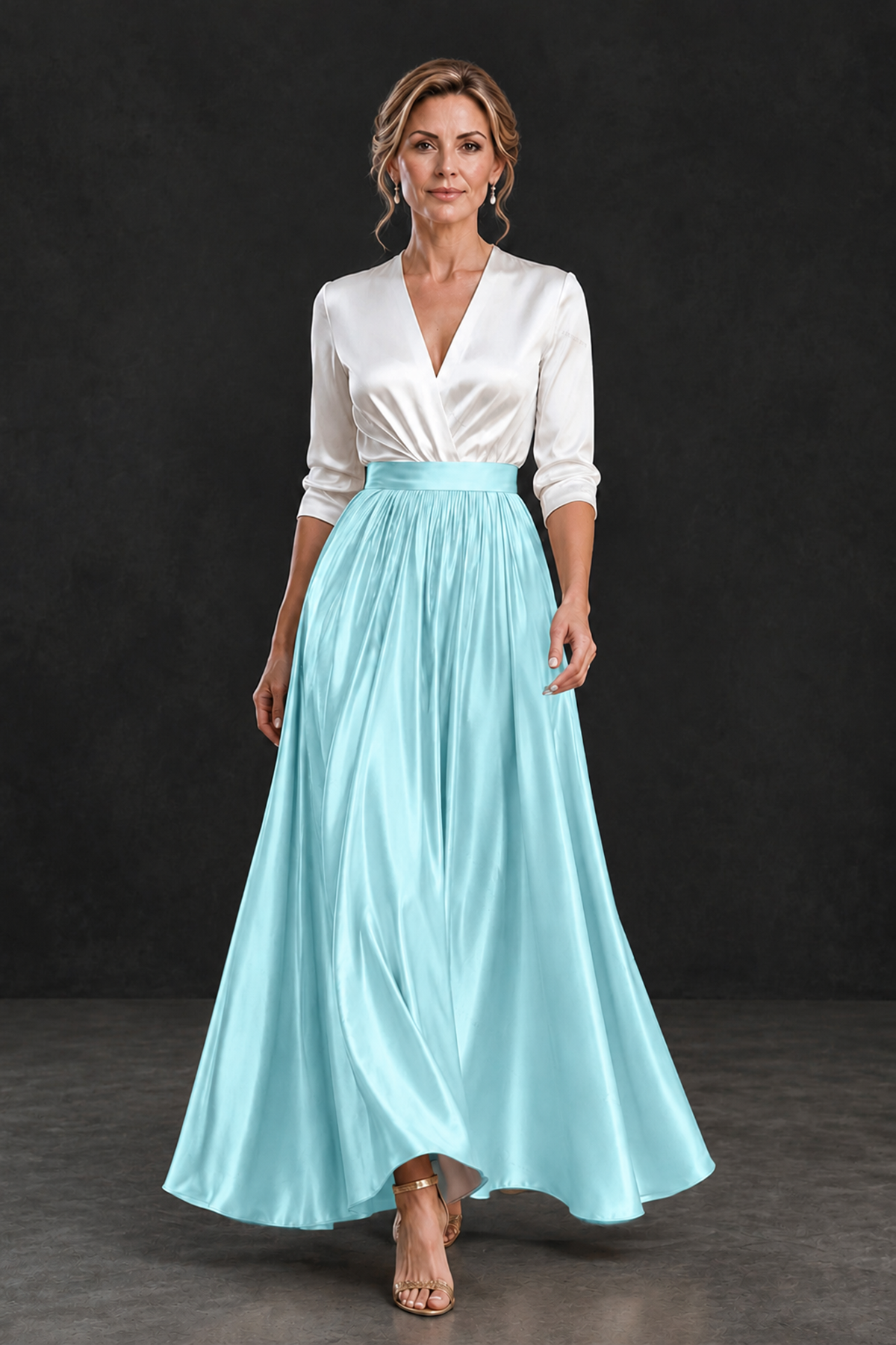 BOLODOO Aqua Blue and White V-Neck A-Line Mother of the Bride Dress - Aqua Blue - Aqua Blue_4