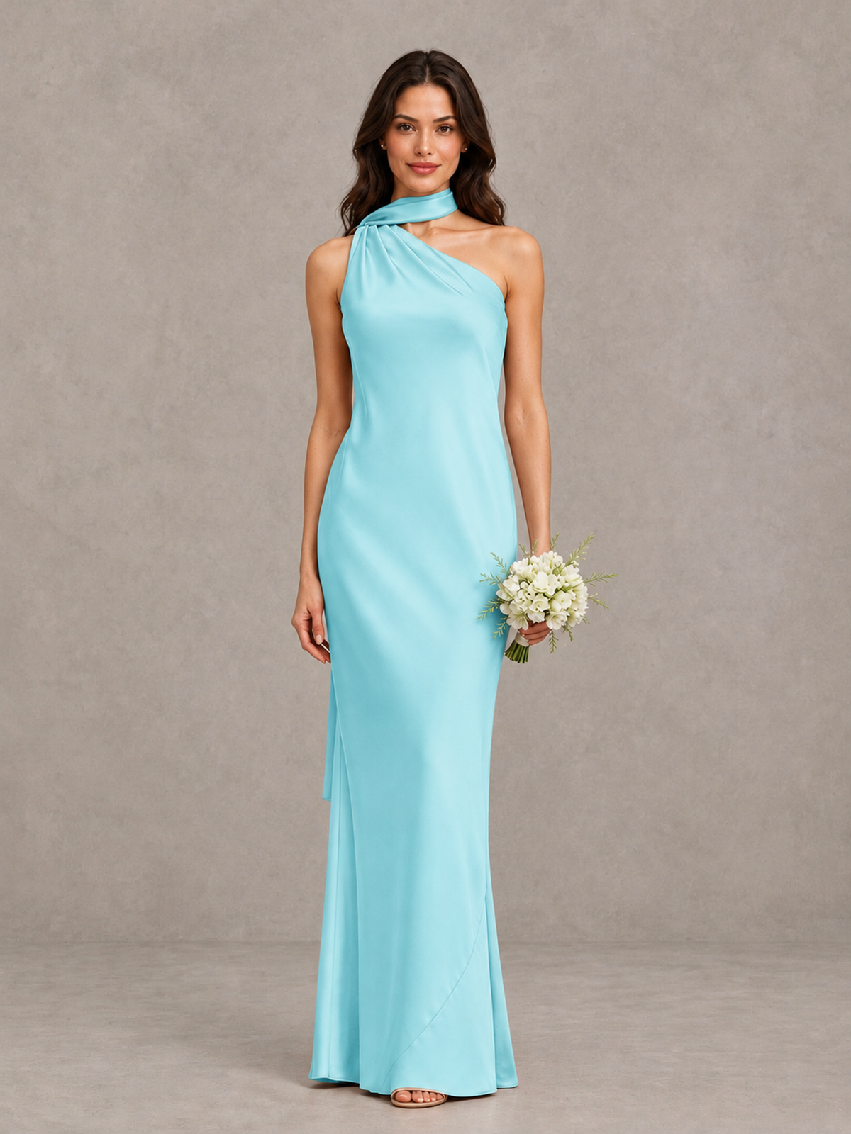 BOLODOO Aqua Blue Satin One-Shoulder Bridesmaid Dress with Open Back - Aqua Blue - Aqua Blue (1)