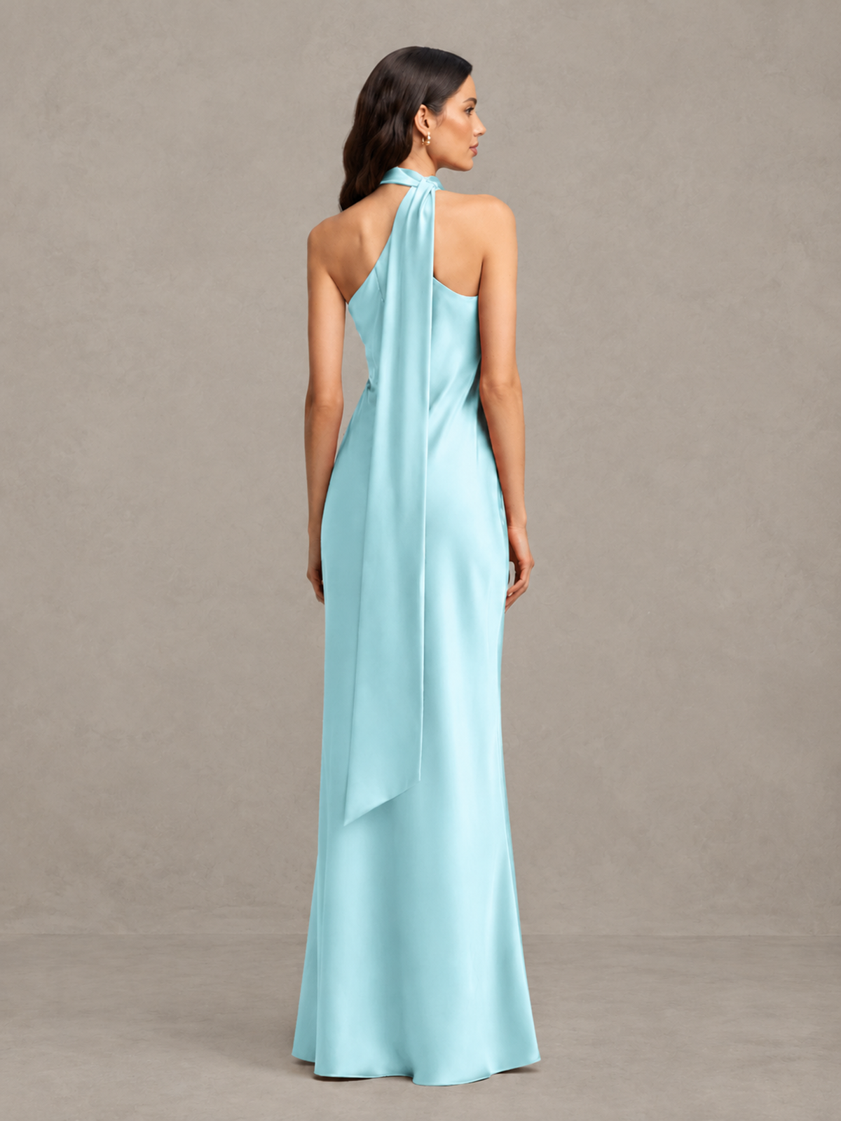 BOLODOO Aqua Blue Satin One-Shoulder Bridesmaid Dress with Open Back - Aqua Blue - Aqua Blue (2)