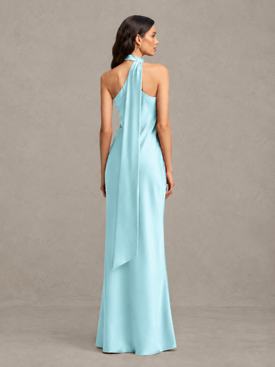 BOLODOO Aqua Blue Satin One-Shoulder Bridesmaid Dress with Open Back - Aqua Blue - Aqua Blue (2)