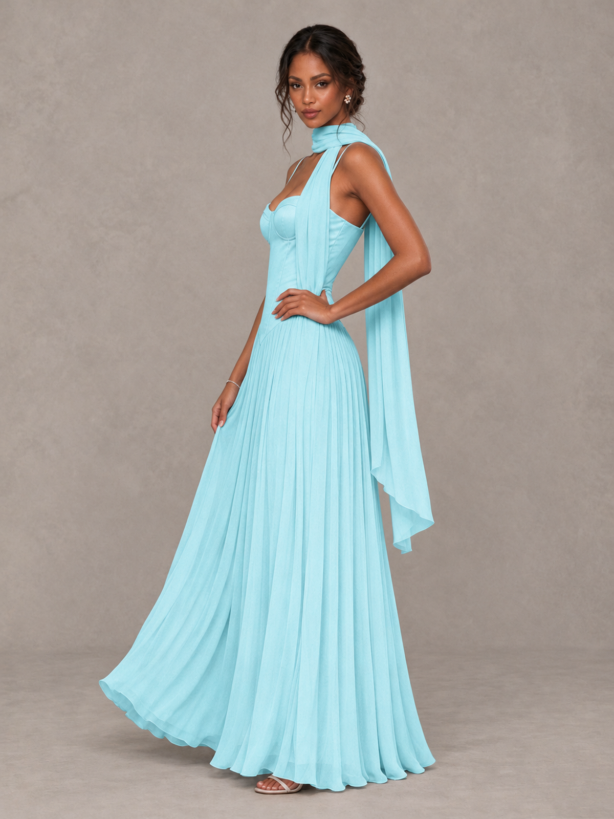 BOLODOO Aqua Blue Corset Bridesmaid Dress with Scarf - Aqua Blue - Aqua Blue (3)