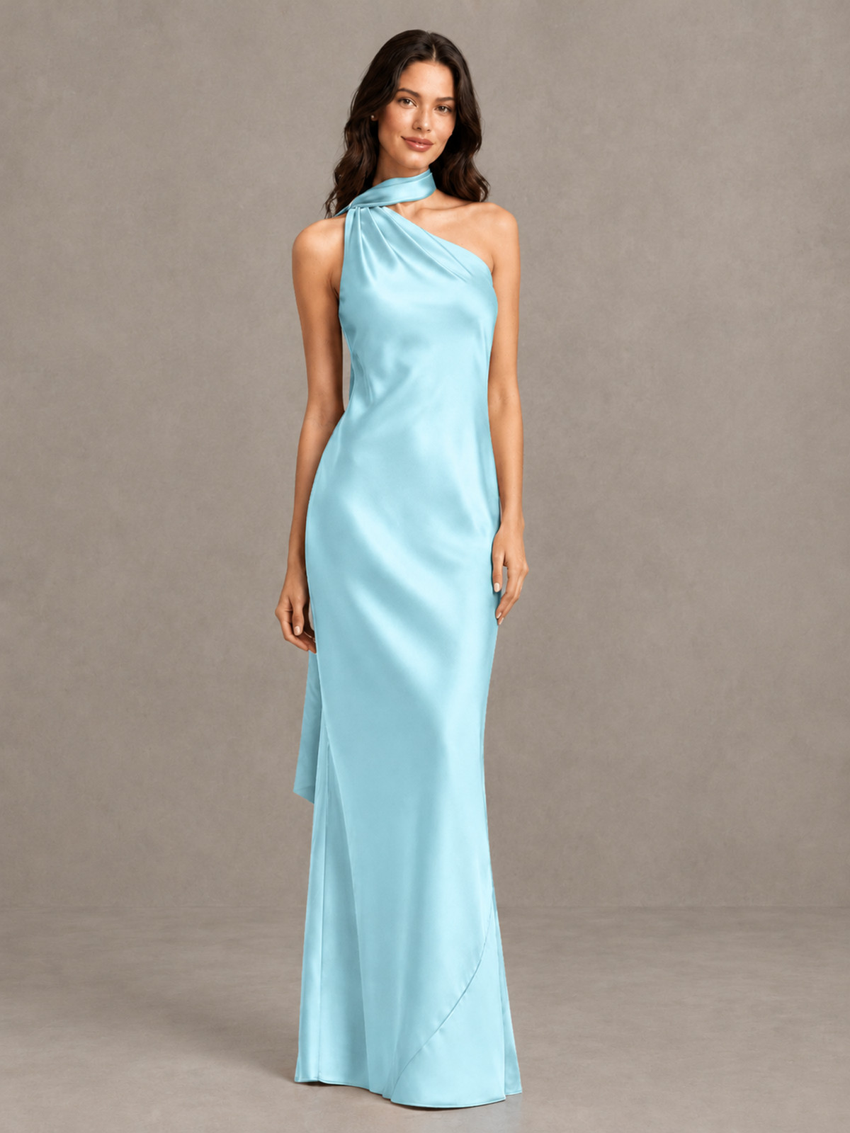BOLODOO Aqua Blue Satin One-Shoulder Bridesmaid Dress with Open Back - Aqua Blue - Aqua Blue (4)