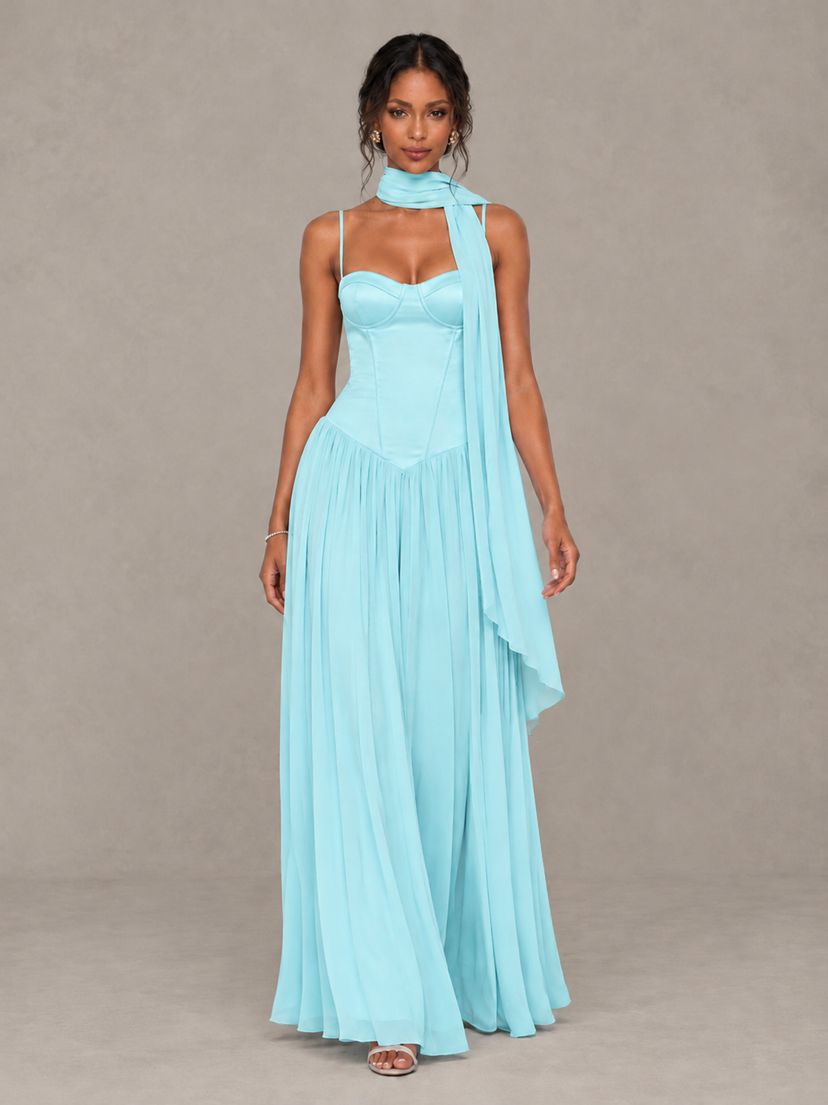 BOLODOO Aqua Blue Corset Bridesmaid Dress with Scarf - Aqua Blue - Aqua Blue (4)