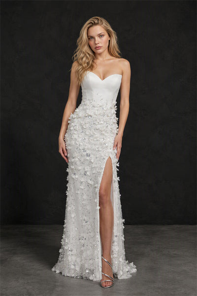 BOLODOO BX0067 white strapless sweetheart 3D floral appliqué beaded mermaid maxi dress with high slit - full length front view