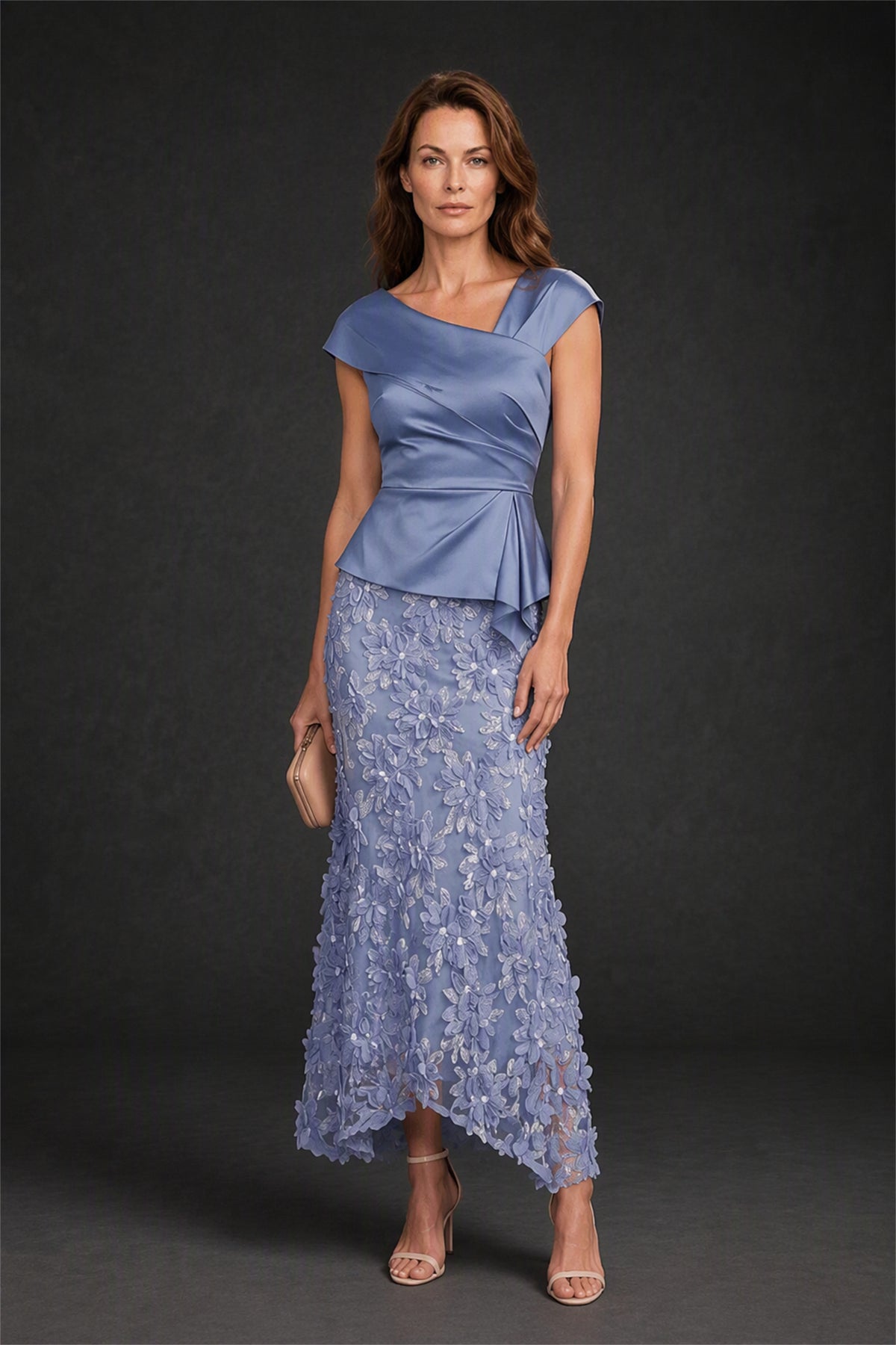 BOLODOO Dusty Blue Two-Piece Formal Set - Front View Second Angle