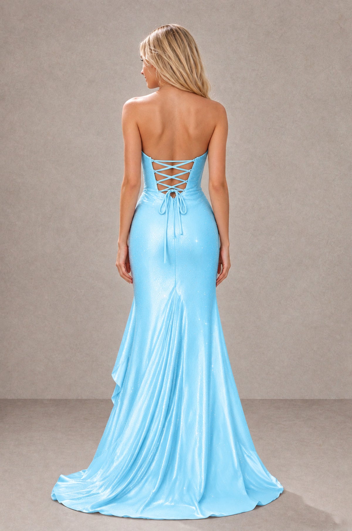 BOLODOO Baby Blue Strapless Corset Mermaid Prom Dress with Ruffle Slit - Baby Blue - Baby Blue_2
