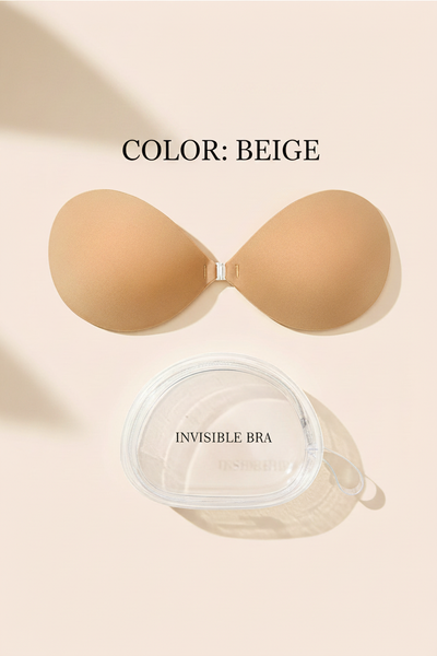 BOLODOO beige invisible adhesive push-up bra with clear storage case
