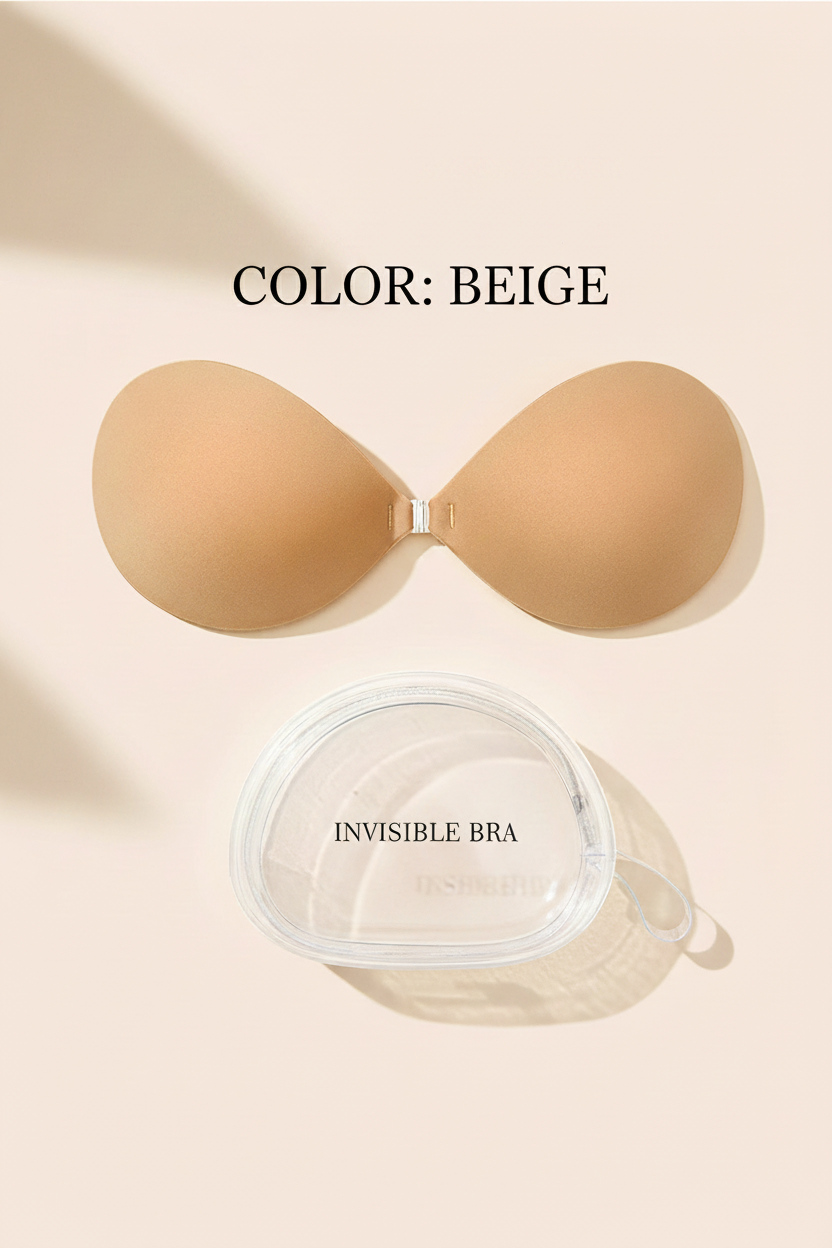 BOLODOO beige invisible adhesive push-up bra with clear storage case