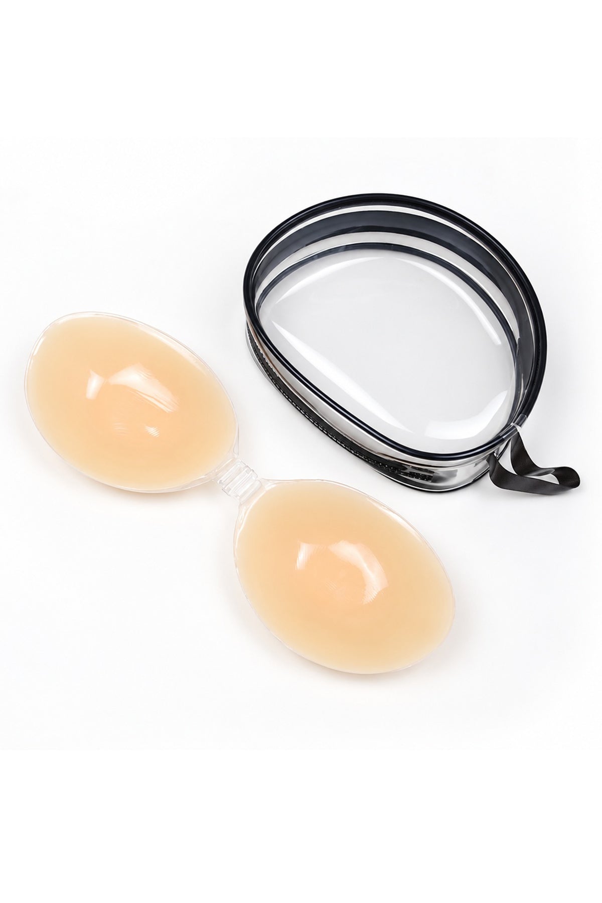 BOLODOO adhesive bra cups in beige with zip storage travel case