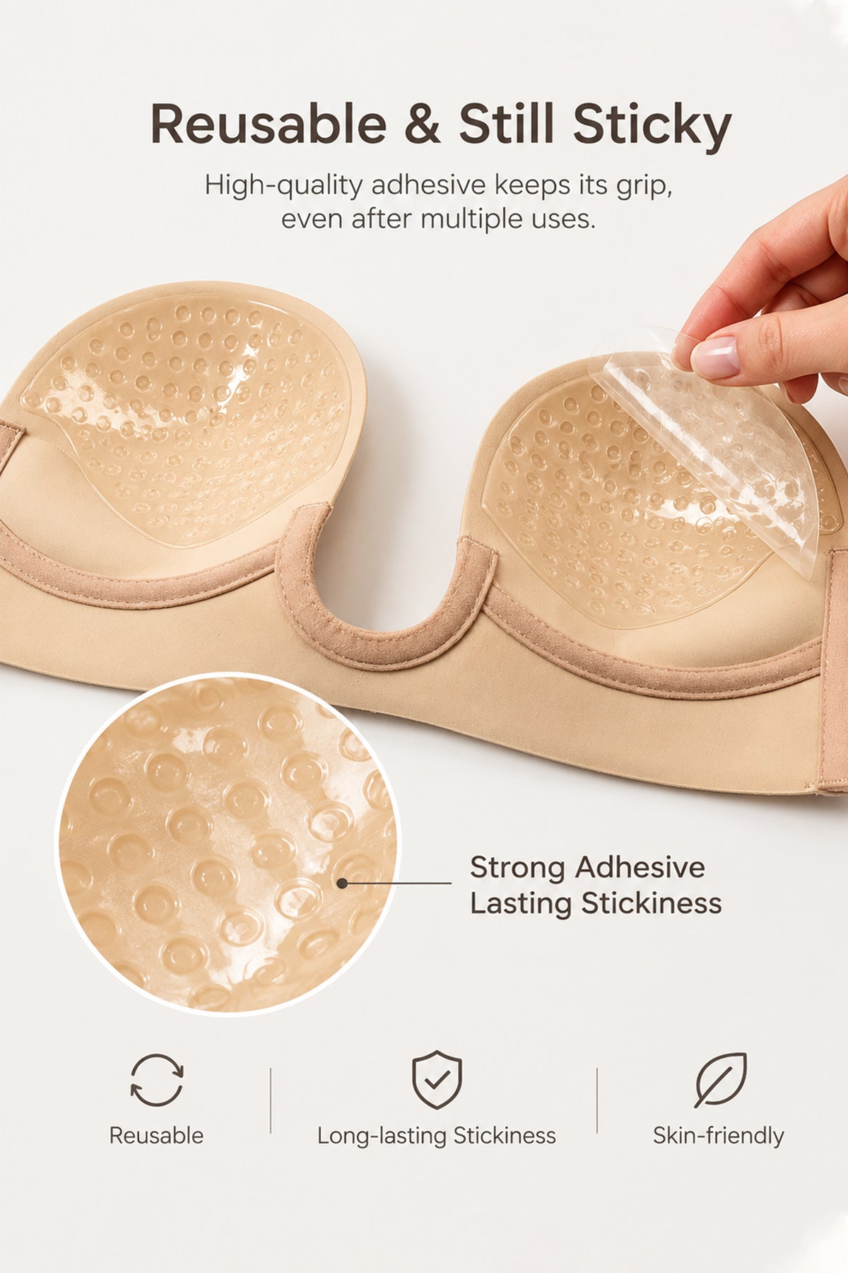 BOLODOO nude adhesive strapless bra front and adhesive back view