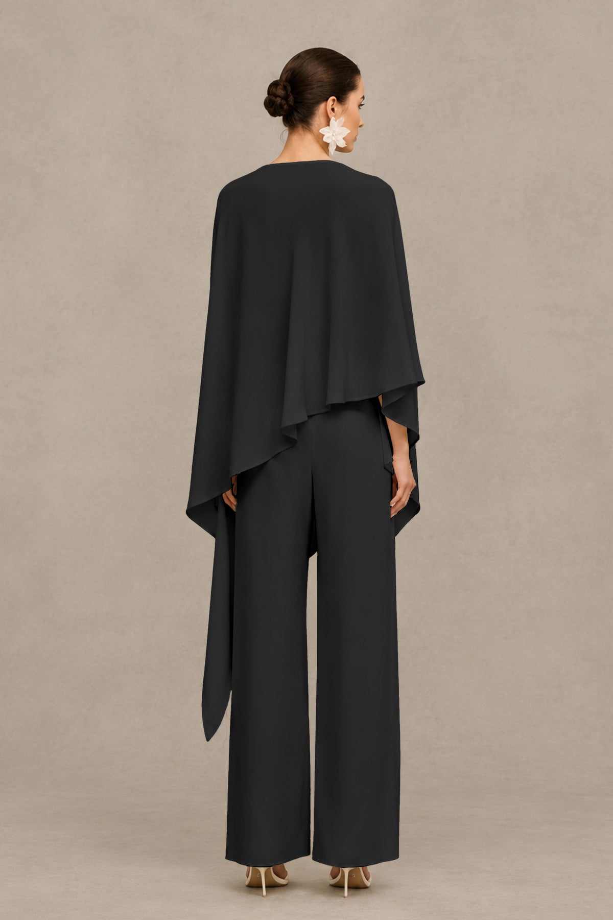 BOLODOO Black Cape Sleeve Wide-Leg Formal Pantsuit - Black - Black_02