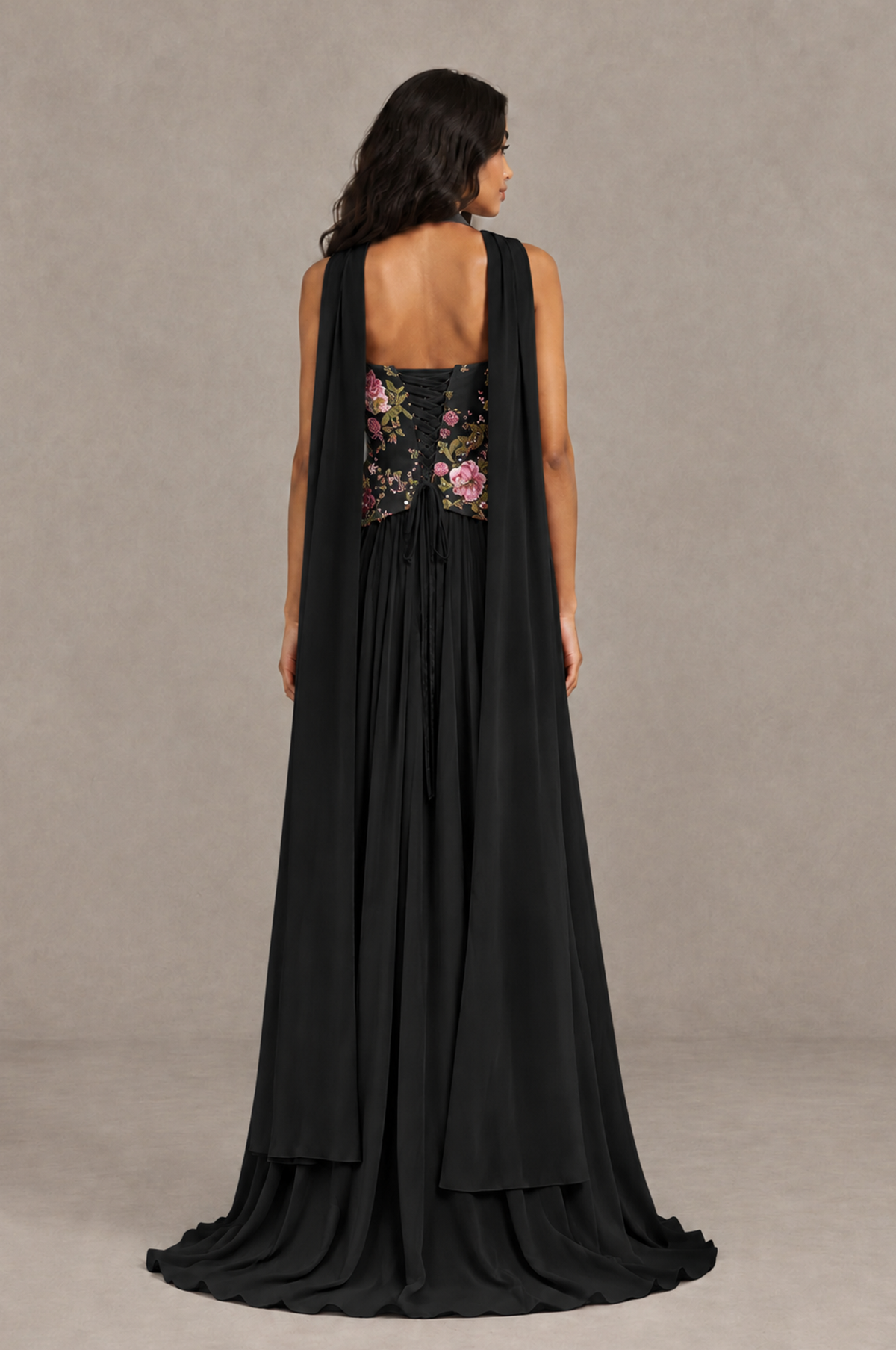BOLODOO Black Strapless Beaded Floral Corset Chiffon Maxi Gown – Open Back Prom & Formal Evening Dress - Black - Black_02