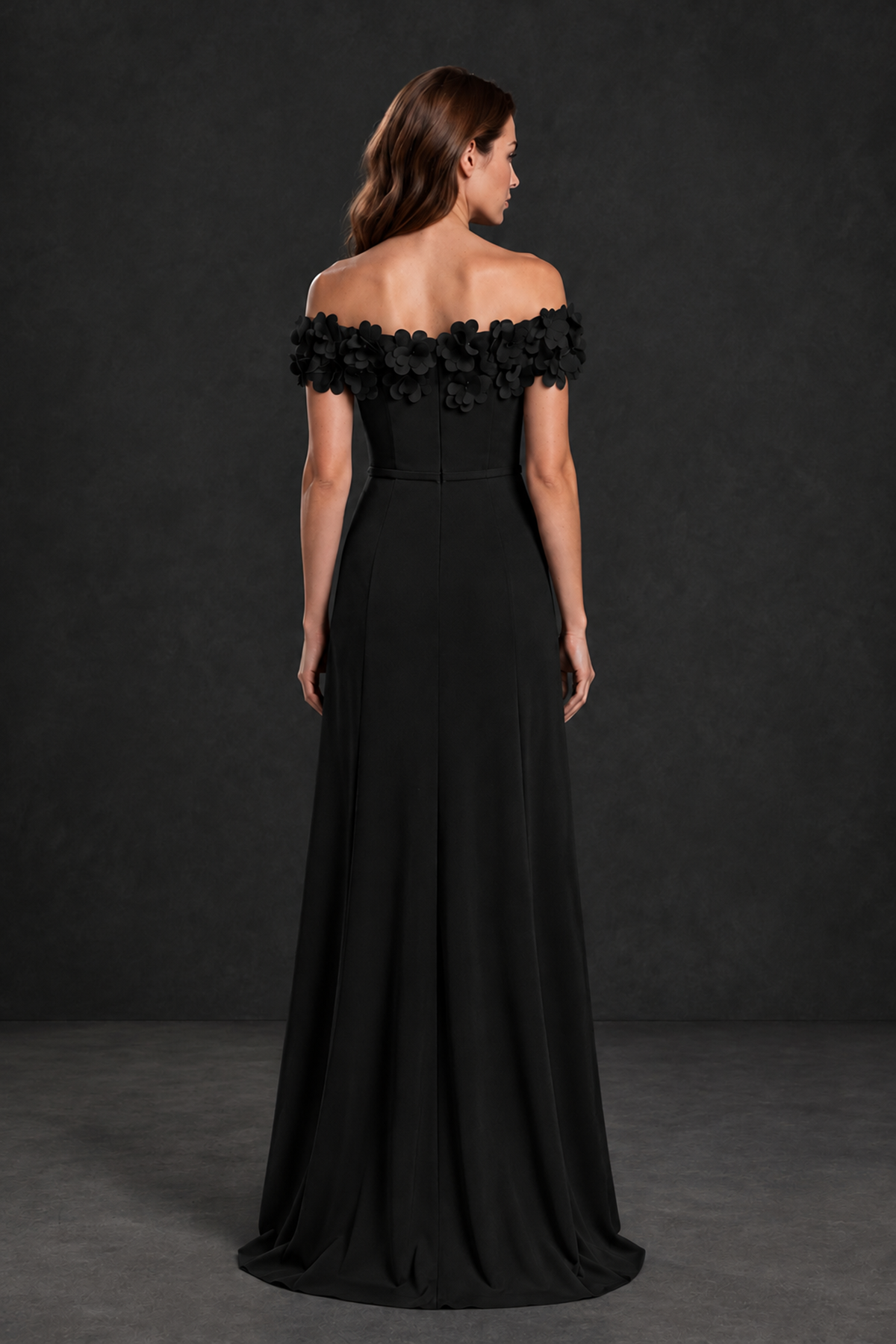 BOLODOO Black Off-the-Shoulder Mother of the Bride Dress with Floral Appliques - Black - Black_02