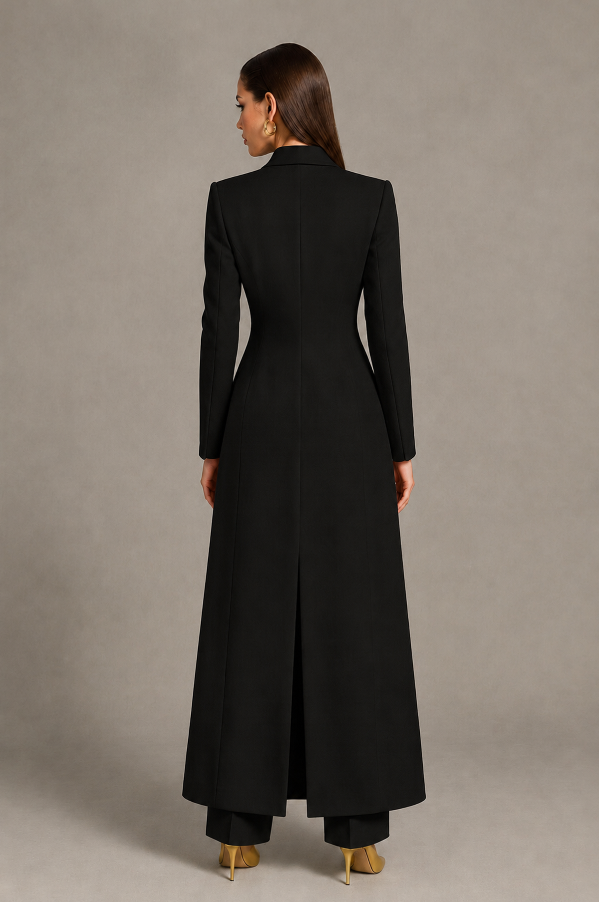 BOLODOO Black Longline Blazer & Wide-Leg Pants Two-Piece Suit - Black - Black_02