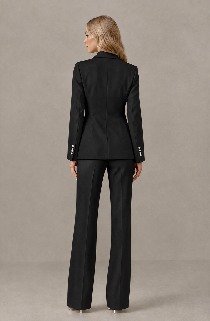 BOLODOO Black Women's Three-Piece Pantsuit with Blazer & Vest - Black - Black_02