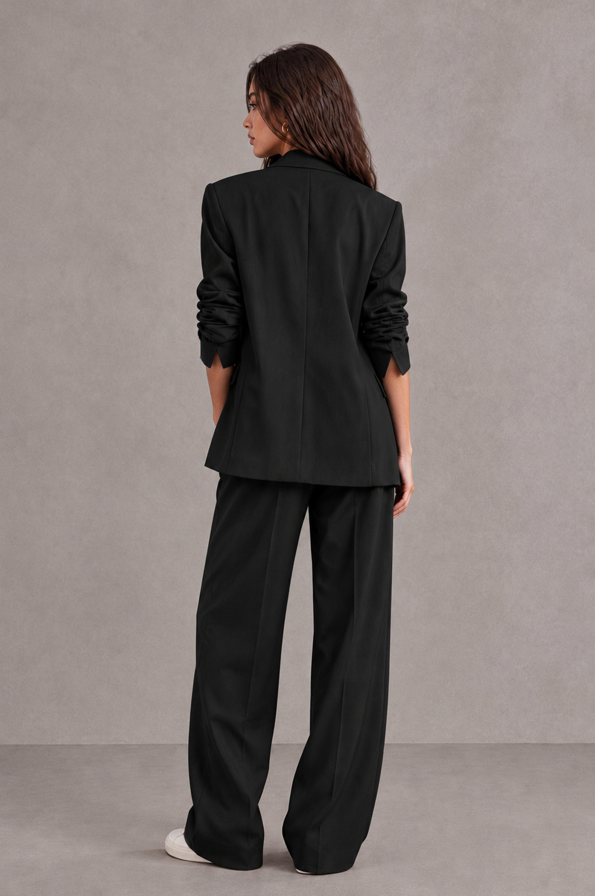 BOLODOO Black Brown Blazer & Wide-Leg Pants Suit for Women - Black - Black_02