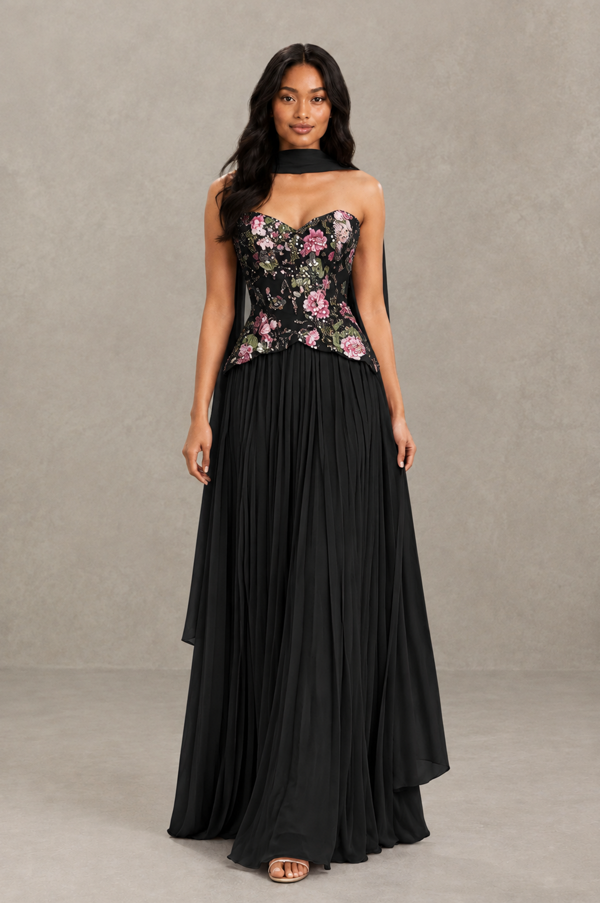 BOLODOO Black Strapless Beaded Floral Corset Chiffon Maxi Gown – Open Back Prom & Formal Evening Dress - Black - Black_03