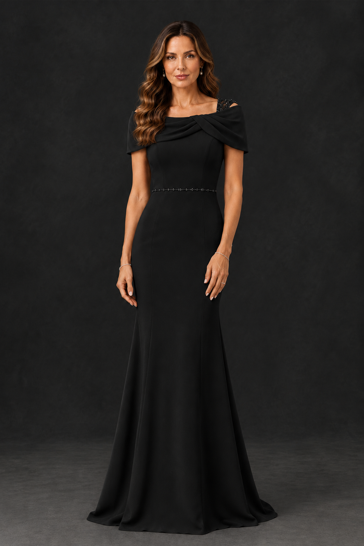 BOLODOO Black Mother of the Bride Dress with Draped Cape Detail - Black - Black_1