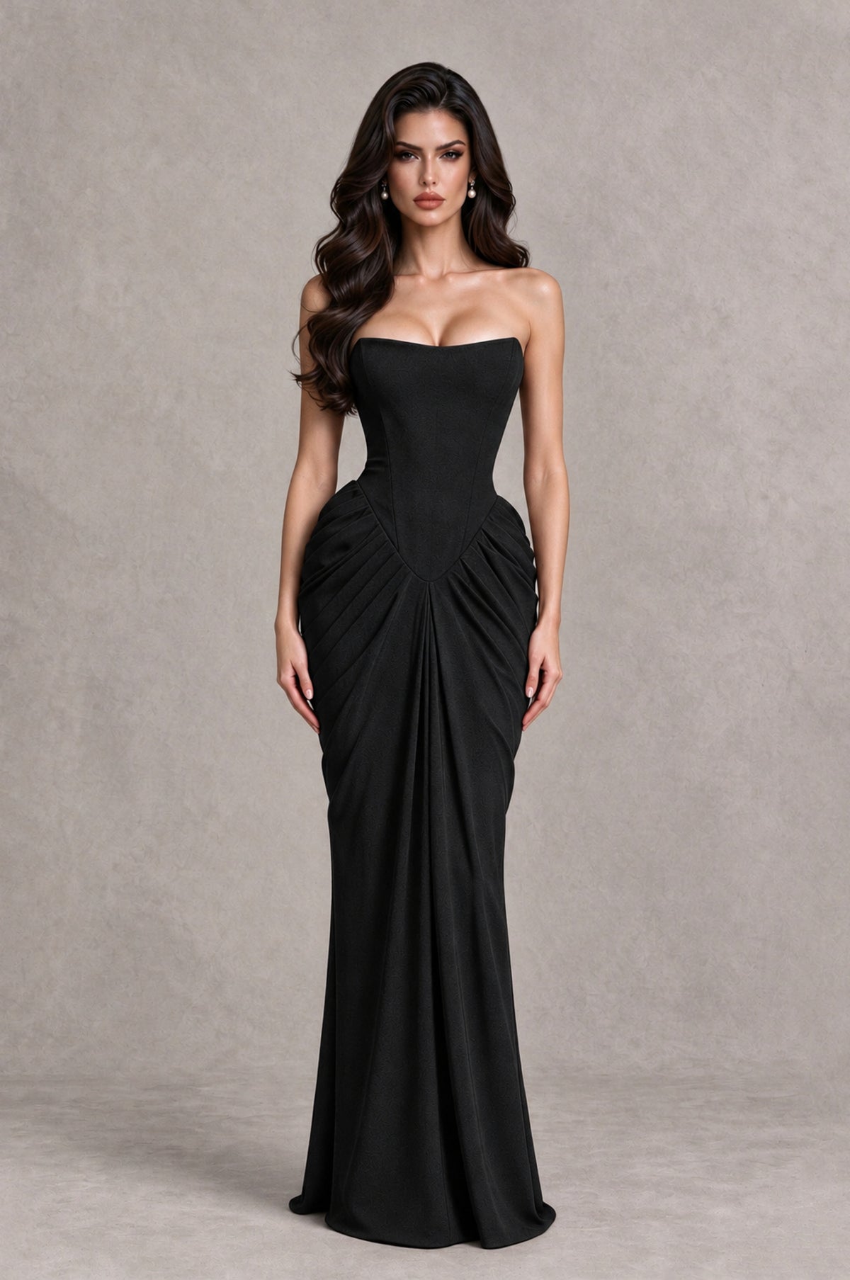 BOLODOO Black Strapless Ruched Corset Evening Gown - Black - Black_1