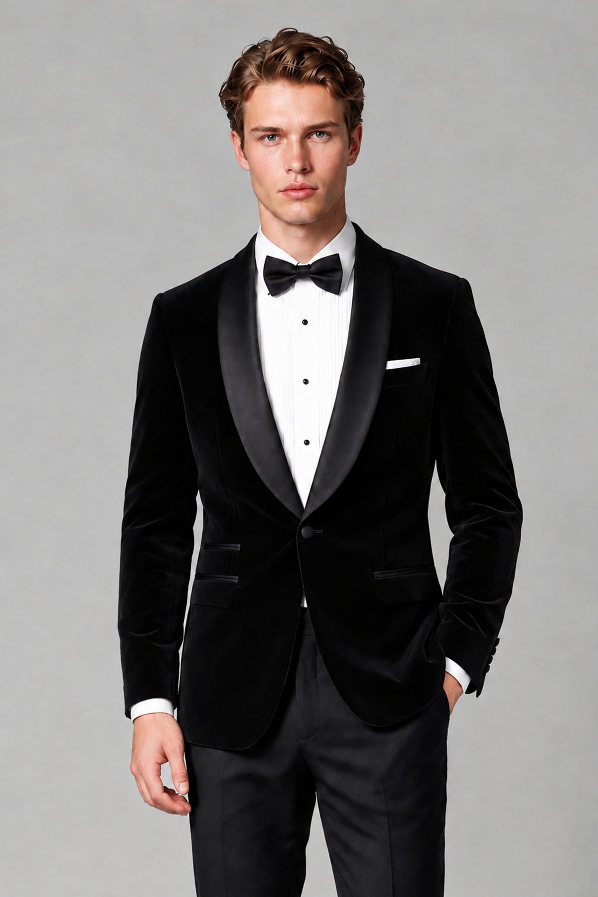 BOLODOO Men's Black Velvet Blazer | Shawl Lapel Tuxedo Jacket - Black - Black_1