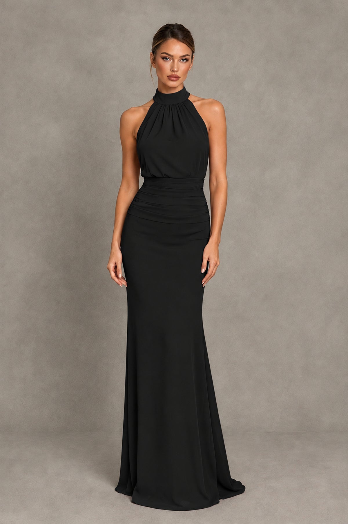 BOLODOO Black Chiffon Halter Maxi Formal Wedding Guest Dress - Black - Black_1