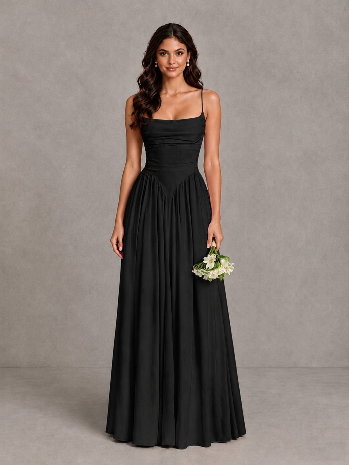 BOLODOO Black Lace-Up Back A-Line Bridesmaid Dress - Black - Black_1
