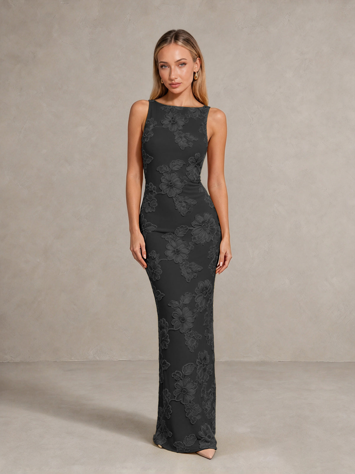 BOLODOO Black Floral Sleeveless Maxi Wedding Guest Dress - Black - Black(1)