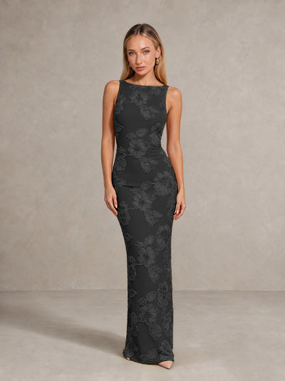 BOLODOO Black Floral Sleeveless Maxi Wedding Guest Dress - Black - Black(1)