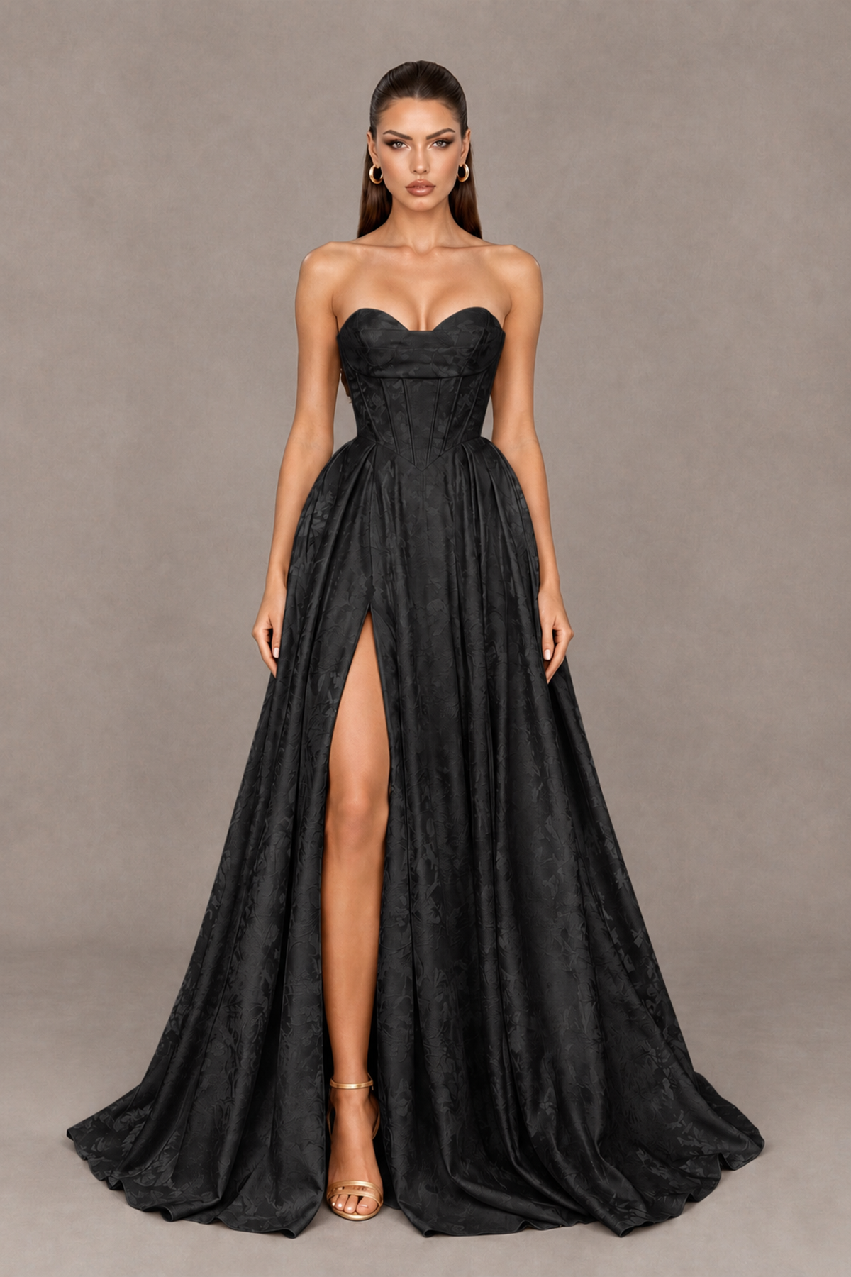 BOLODOO Black Strapless Sweetheart Corset Prom Dress with High Slit – Lace-Up Back A-Line Evening Gown - Black - Black_1