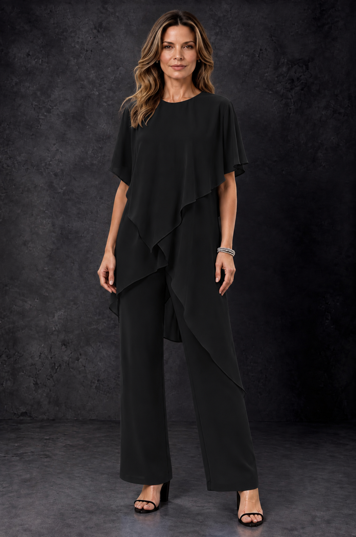 BOLODOO Black Chiffon Two Piece Mother of the Bride Pant Suit - Black - Black_1