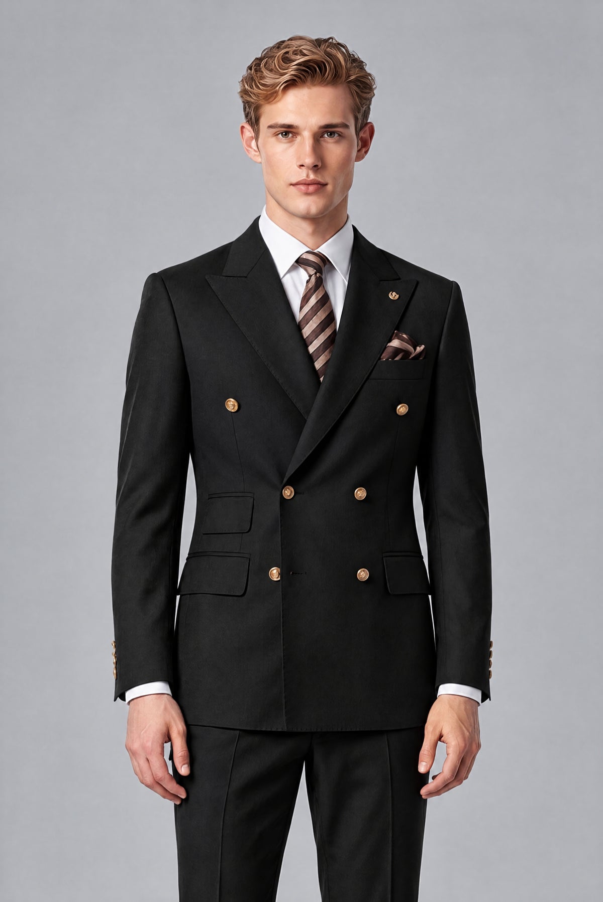 Bolodoo Men's Black Double-Breasted 2-Piece Wedding Suit - Black - Black_1