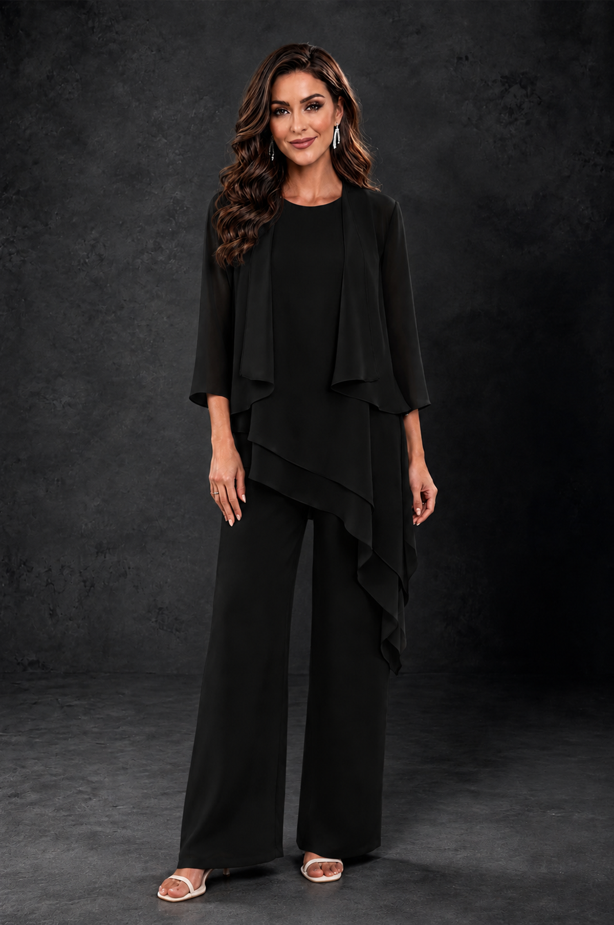 BOLODOO Black Layered Mother of the Bride Pantsuit with Jacket - Black - Black_1