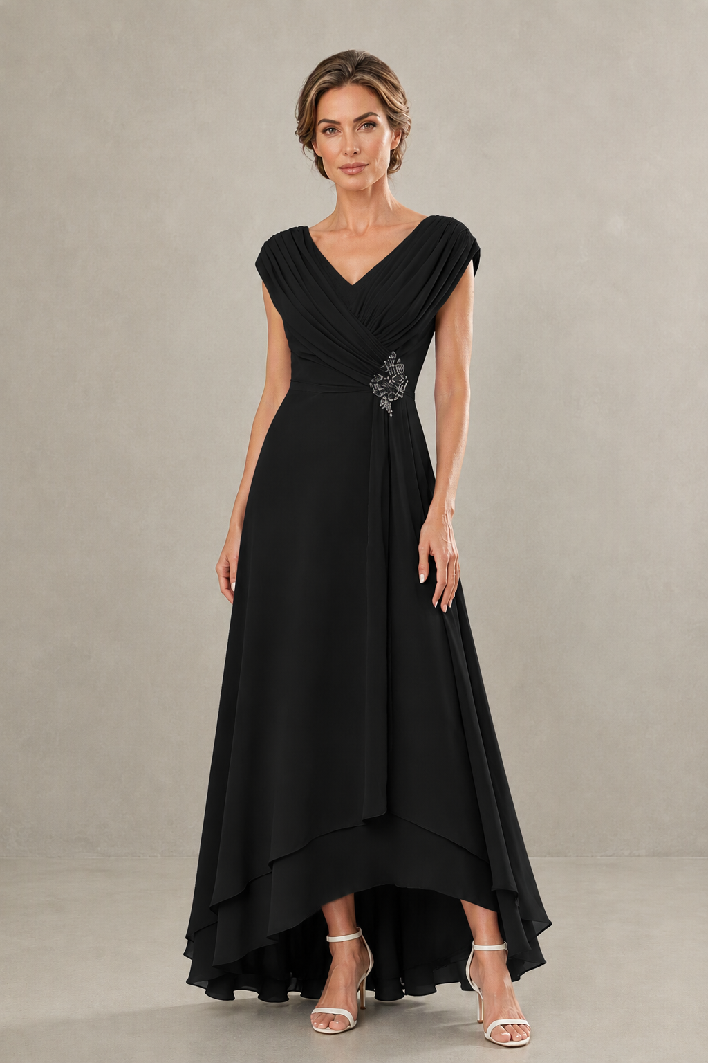 BOLODOO Black V-Neck High-Low Mother of the Bride Dress - Black