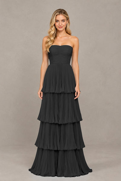 BOLODOO Black Strapless Tiered Chiffon Maxi Dress - Black